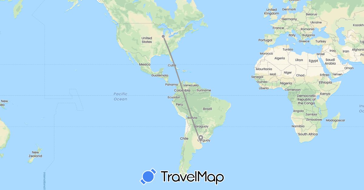 TravelMap itinerary: plane in Argentina, United States (North America, South America)